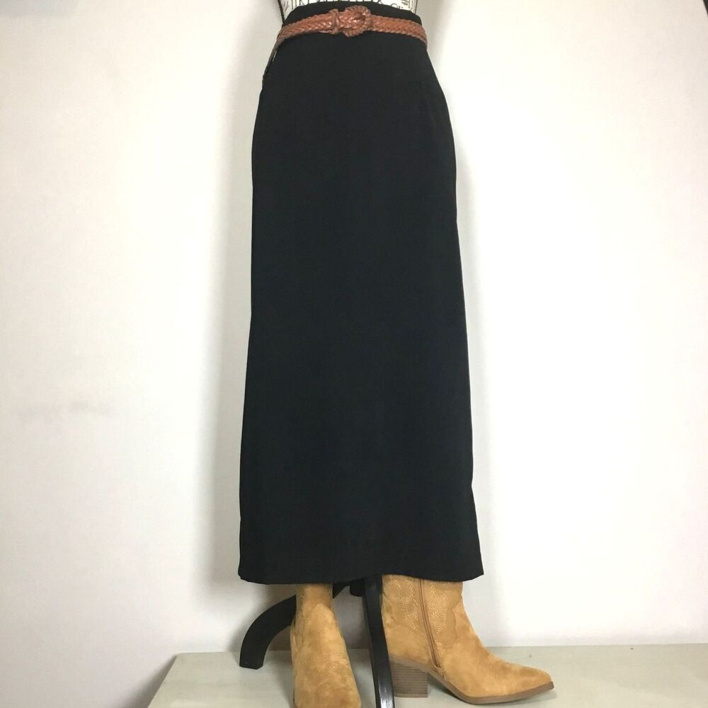 Black faux suede western maxi skirt Cowgirl prairie country waist 31” size 12